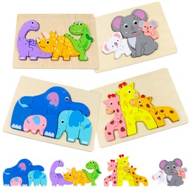Pack of 4 Wooden Puzzles for Toddlers, Animal Wooden Puzzle Baby, Montessori Toy for Children from 3 Years, Learning Educational Wooden Puzzle Children, Wooden Toy Puzzle Gift for Boys and Girls