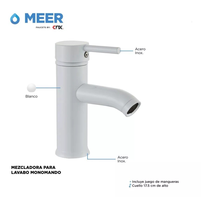 Cnx Mezcladora Monomando Blanca En Acero Inoxidable