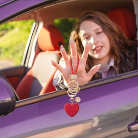 CHUQING Keychain for Women,Crystal Car Keychains with Rhinestone Heart Shape Bling Pretty Key Chains for Girls Birthday Christmas Valentines Day Mothers Day Gifts,Pink