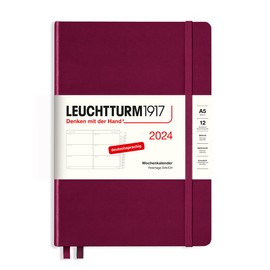 LEUCHTTURM1917 367613 Weekly Planner Medium (A5) 2024 with Extra Book for Addresses and Anniversaries, Port Red, German, 12 Months