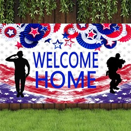 4x6FT American Flag Patriotic Soldier Welcome Home Backdrop Photography,Patriotic Theme Deployment Returning Back Military Army Homecoming Party Decoration (Welcome Home)