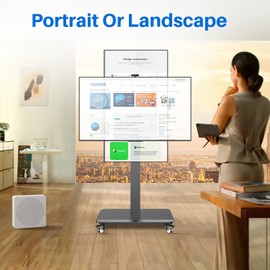 Mobile TV Cart Rolling TV Stand for 26 to 65 Inch TVs, Landscape to Portrait Rotating, Height Adjustable Portable Floor TV Stand with Locking Wheels Hold Up to 110 Lbs Max VESA 400x400mm