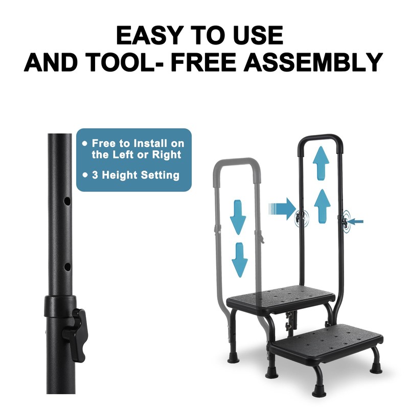 2 Step Stool with Handle for Elderly - Bed Steps