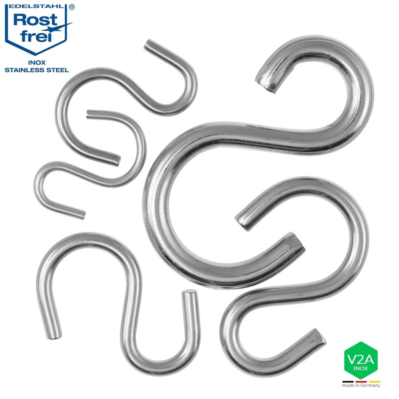 NietFullThings Asymmetric S Hook Stainless Steel V2A 1.4301 S-Hook 6mm