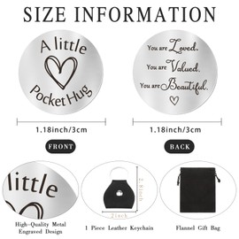 Pocket Hug Token Long Distance Relationship Keepsake Stainless Steel Double Sided Inspirational Gift with PU Leather Keychain (Love, Beautiful)