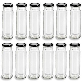 Nakpunar 12 pcs 8 oz Tall Glass Jars with Lids (Black, 12)