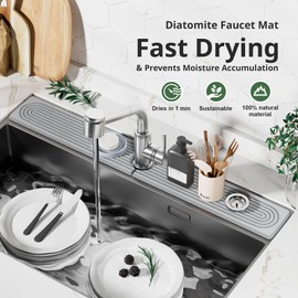 Slow Slog Quick Dry Sink Splash Guard - 30" Instant Dry Stone Sink Tray for Faucets - Absorbent Diatomaceous Earth Faucet Mat for Kitchen Countertop and Bathroom - Light Gray