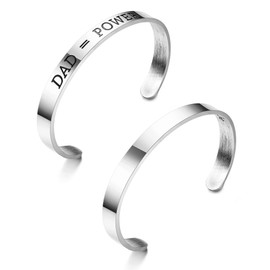 KALVICA Men's Father's Day Gift, Stainless Steel Bracelet with Lettering, Gift for Dad and Men, Pack of 2, Stainless Steel