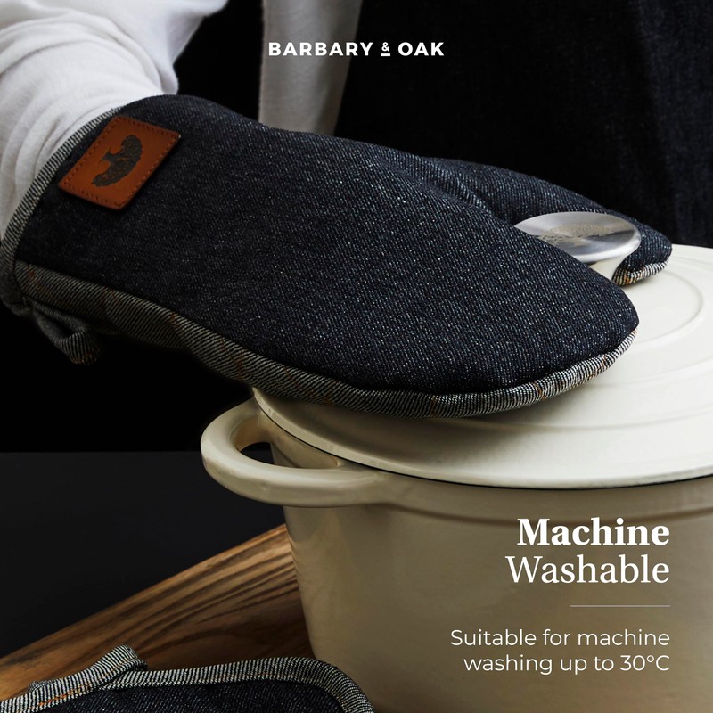 BO877001 Barbary & Oak Denim Single Oven Glove with Leather