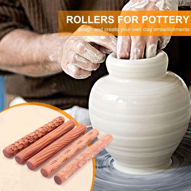 Kafei 5 Pieces Potter Tools Hand Rolls for Clay Stamp