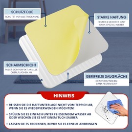 MEISTERWERK Antirutschunterlage für Teppiche – Rückstandslos entfernbar | Waschbare, rutschfeste Pads für sicheren Halt | Wiederverwendbar, 4er-Set Teppichhalt