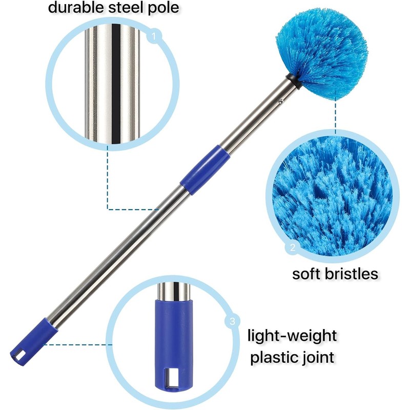 Extended Reach Cobweb Duster with 8-Foot Pole - Medium Bristle