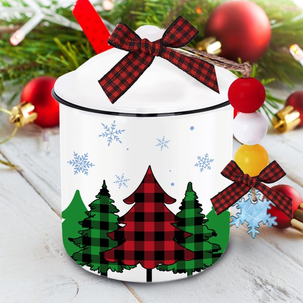 Christmas Tree Snow Cookie Candy Jar with Lid, Christmas Table Decorations Indoor Tiered Tray Decor, Red Buffalo Plaid Bowknot for Snacks, Christmas Party Table Home Kitchen Holiday Gift for Women