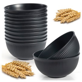 LIANGKEN 12-Pack of 24 oz Unbreakable Cereal Bowls, Reusable Plastic Lightweight Bowls, Made from Wheat Straw Fiber, Ideal for Salads, Soups, Ramen, Noodles, and Oatmeal