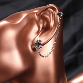 Chain Linked Upper Ear Stud Punk Sword Dangle Surgical Steel Helix Cartilage to Lobe Stud Earring