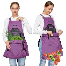 ZIOZERTT Garden Apron,Harvest Gardening Aprons with Pockets for Women and Men,Canvas Gardening Supplies Tool Belt, Gardening Gifts for Mom,Dad,Gardeners,Purple