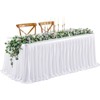 6ft Long White Table Skirt for Rectangle Tables Decorations - Wrinkle Resistant Polyester Pleated Table Skirting Desk Skirt for Office Baby Shower Birthday Party Wedding Banquet