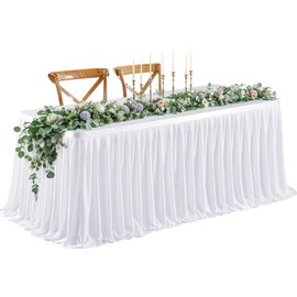 6ft Long White Table Skirt for Rectangle Tables Decorations - Wrinkle Resistant Polyester Pleated Table Skirting Desk Skirt for Office Baby Shower Birthday Party Wedding Banquet
