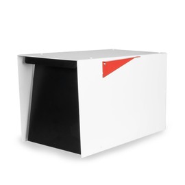 Ilyapa Modern Mailbox for Post Mount - White with Black Door Powder Coated Steel, Waterproof Letter Box for Parcels, with Recessed Magnetic Close Door