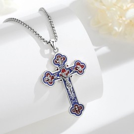 EUDORA Harmony Ball S925 Sterling Silver Cross Necklace for Men and Women, Vintage Jesus Cross Pendant Necklace, Religious Jewellery Gifts, Orthodox Cross, 22 inches + 2 inches, Sterling Silver, No,