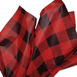 Lumberjack Tissue Paper (Red Buffalo Plaid) for Christmas, 24 Sheets