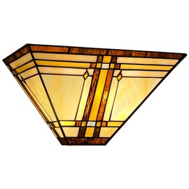 Capulina Tiffany Lamp Stained Glass Wall Sconce 2-Light 12 Inches Wide Cream Color Tiffany Style Wall Lamp for Hallway Stairway Bedroom Cinema Bathroom Home Office