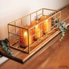 Karma, Modern Candle Holder Centerpiece with Gold Wire Rectangular Frame