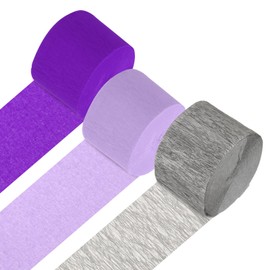 PATIKIL Crepe Paper Streamers, 3 Roll Party Decorations Streamers for Birthday Wedding Christmas Party Supplies, Bright Purple/Light Purple/Silver (1.8Inch x 72Ft/Roll)