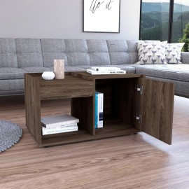 Coffee Table Dext, Single Door Cabinet, One Open Shelf, Dark Walnut Finishcolor: Brown