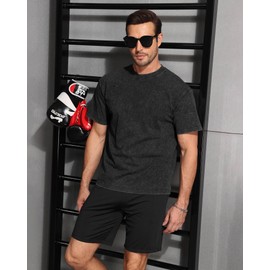 Mens Acid Wash T-Shirt Oversized Unisex Cotton Vintage Tees Short Sleeves Casual Shirt for Men Black