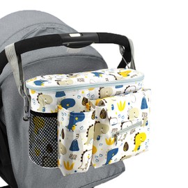 Universal Baby Stroller Organizer with Insulated Cup Holder & Adjustable Straps Pram Bag for Buggy Handlebar Fits Most Strollers (White)