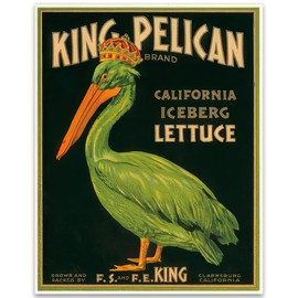 King Pelican - Retro California Iceberg Lettuce 16x20 Unframed Print, Farmhouse Kitchen Decor, Rustic Produce Sign,Agriculture History Poster,Farm Produce Memorabilia,Advertising Art Collectors Gift