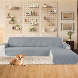 CYCMACO Waterproof Sofa Cover L Shape 2 Seater Couch Cover L Shape with Armrest Non-Slip Corner Sofa Cover Right / Left Universal for Dog Cat Light Grey