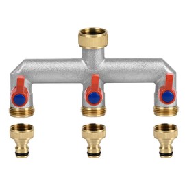3/4 Inch 3 Way Brass Tap Splitter, Hose Tap Splitter Connection with 3 Individual Valves On/Off and Three Quick Connector for Garden Kitchen Faucet Watering System