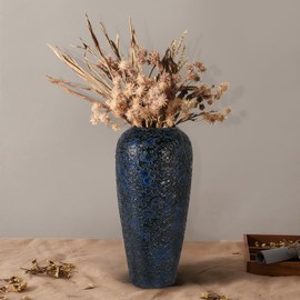 Rustic Large Ceramic Vintage Vase,Blue 12.8 Inch Tall Pottery Farmhouse Decor Floor Vase for Living Room Entryway Table Centerpiece Decor,Boho Decor Terracotta Vase for Wedding Housewarming Gift