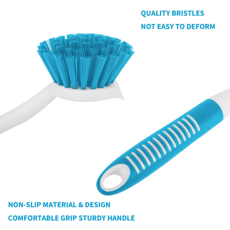 Dish Brush with Handle, 2 Pack Scrub Brushes with Built-in