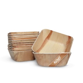 FOOGO Green 25 Disposable Palm Leaf Bowls, 5.5" (13cm) 19.4oz (550ml) Soup, Salad, Dessert Bowls, Deep Square, Sturdy Party and Wedding Bowls