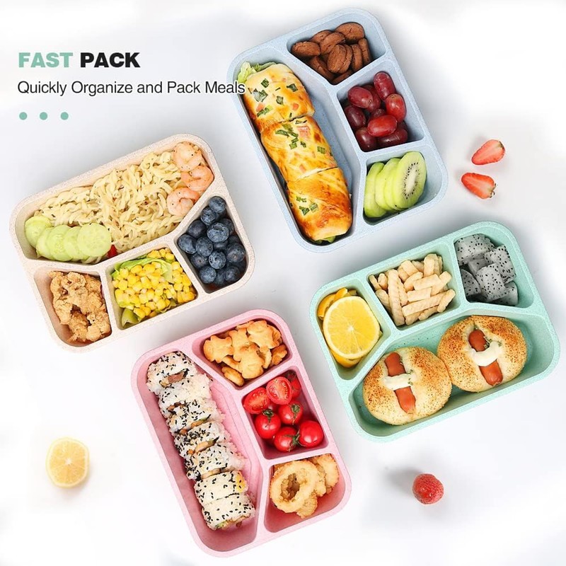 Baoswi 4 Pack Bento Snack Boxes, Reusable 4 Compartments Food
