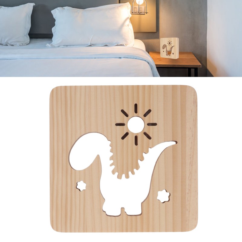 Wood Carving Lamp Dinosaur Hollow Pattern Warm White Light USB