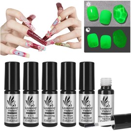 Lavender Violets Gel-Nagellack-Set 6 Pcs UV-Nagellack LED Soak-Off mit Non-acid PH Bond,5 in 1 Builder Base,Nail Blooming Gel,Glow In The Dark,Glossy & Matte Top Coat Builder Gel C201