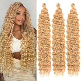 ZRQ Deep Wave Crochet Hair Light Brown 18 Inch 3 Packs Ocean Wave Curly Braiding Hair for Boho Braids Synthetic Curly Crochet Hair For Women #27