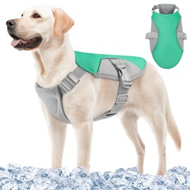 Dog Cooling Vest Harness Cooler Jacket with Adjustable Buckle for Outdoor Beach,Hiking,Camping,Green-Medium