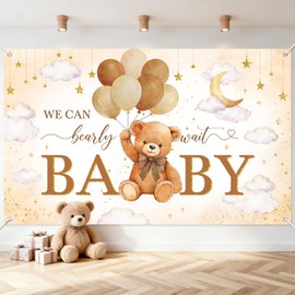 Avezano We Can Bearly Wait Banner Bear Baby Shower Decorations Bear Baby Shower Backdrop Teddy Bear Baby Shower Banner for Boys Girls (Brown, 6 x 3.6 ft)