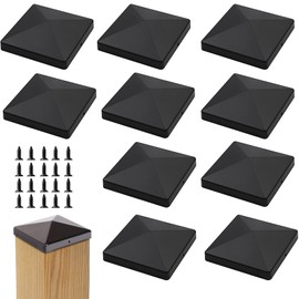 Post Caps, Plastic Post Cap, 10 x 10 cm, Black Fence Post Caps, Waterproof Patio Post Cap, Matte Surface, Pyramid, Square Fence Post Caps with 15 Screws, Post Cover