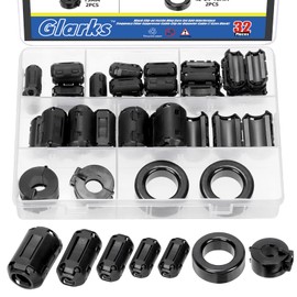 Glarks 32pcs Black 28pcs 3.5MM 5MM 7MM 9MM 13MM Ferrite Core 2pcs 16MM Ferrite Ring Core 2pcs 15MM Ring Clip RFI EMI Noise Suppressor Cable Clip for Diameter Cable