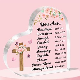 JETTOP Christian Gifts for Women - Inspirational Religious Gifts for Women Spiritual Birthday Gifts for Women Christianing Heart Heart Plaque Acrylic for Women