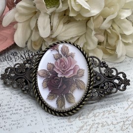 FANCY FOX BOUTIQUE Festival  Rose Frosted Rose Pink Mauve Victorian Cameo Wedding Pin Hair Clip New