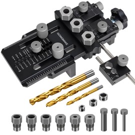 GOINGMAKE Dowel Jig Kit with Quick Positive Stop and Clamp, Adjustable Doweling Jig for Drill 1/4, 3/8 and 1/2 Inch Accurate Straight Dowel Holes, Fit Any Thickness Wood Joints, for Cabinet, Furniture