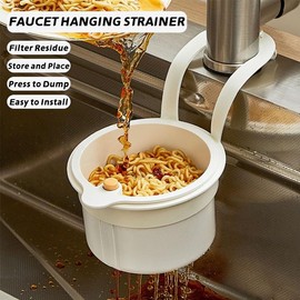 2025 New Faucet Hanging Strainer, Plastic Kitchen Sink Drain Basket, Food Fruit Vegetable Drain Shelf Sink Storage Holder, Kitchen Essentials Hanging, Easy to Install, Fine Mesh, Multi-Purpose(White)