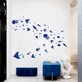 SMAOSTORE Wall Stickers Underwater Fish Jellyfish Starfish Fish Sea Fish Sea Life Stylish Underwater World Kids Room Bedroom Kindergarten Bedroom Background Wall Sticker Waterproof Removable Wall